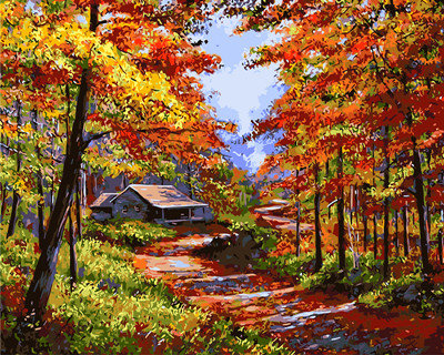 Malowanie po numerach, 40x50 cm - Jesienna leśniczówka hobby-maniak