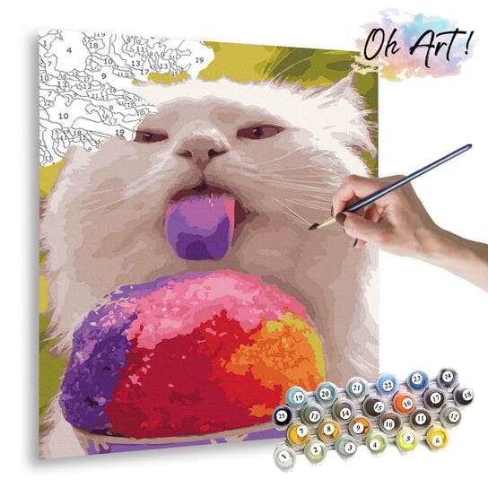 Malowanie po numerach, 40x50 cm - Kot i lody / Oh-Art Oh Art!