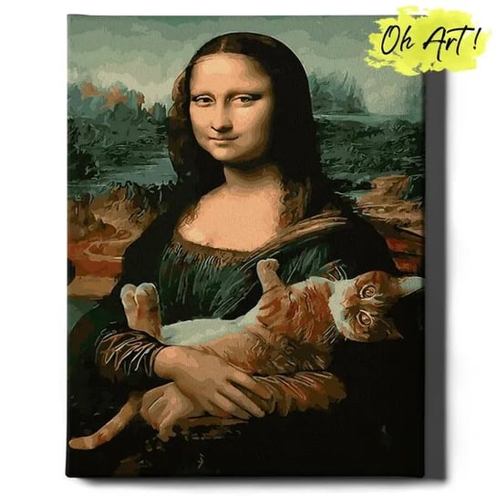 Malowanie po numerach, 40x50 cm - Monna Lisa i kot | Oh Art! Oh Art!