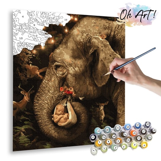 Malowanie po numerach, 40x50 cm - Słoń z dzieckiem / Oh-Art Oh Art!