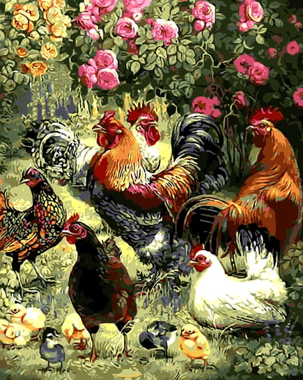 Malowanie po numerach, 40x50 cm - Wiejskie kury hobby-maniak