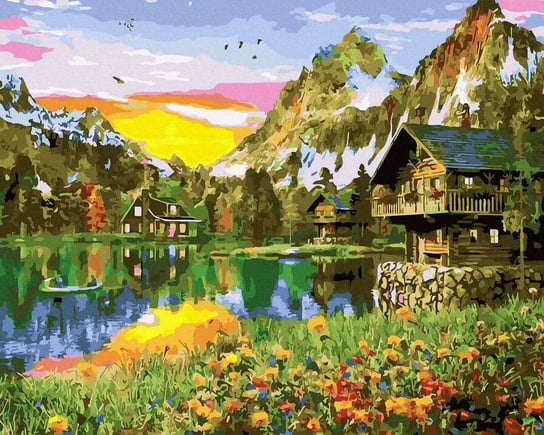 Malowanie Po Numerach 40X50 Wieś nad jeziorem górskim Twoje Hobby