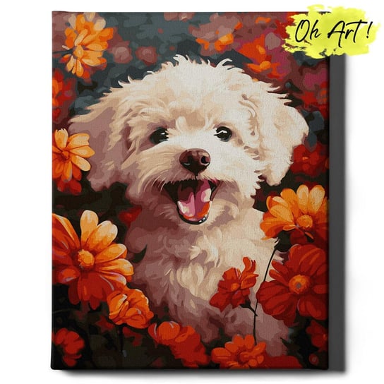 Malowanie Po Numerach 40x50cm dzieci – Obraz do Malowania po numerach Ptaki Pies w kwiatach – Oh Art! Oh Art!