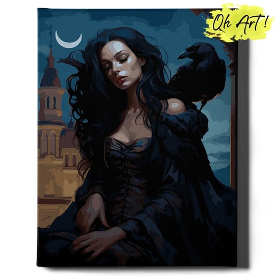 Malowanie Po Numerach 40x50cm Dziewczyna i kruk – Obraz do Malowania po numerach z Rama Gotyk – Oh Art! Oh Art!