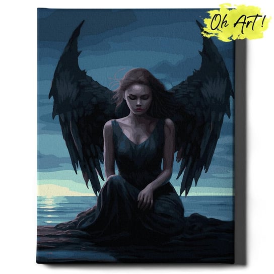 Malowanie Po Numerach 40x50cm Dziewczyna z czarnymi skrzydłami – Kreatywne Obrazy do Malowania po numerach z Rama Gotyk – Oh Art! Oh Art!