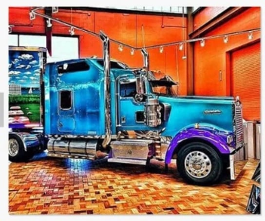 Malowanie po numerach 40x50cm Niebieska ciężarówka w garażu Norimpex
