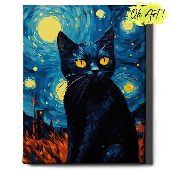 Malowanie Po Numerach 40x50cm Nocny kot – Kreatywne Obrazy do Malowania po numerach z Rama Zwierzęta – Oh Art! Oh Art!