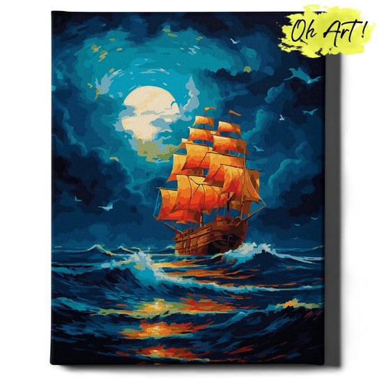 Malowanie Po Numerach 40x50cm Pejzaż morski – Kreatywne Obrazy do Malowania po numerach z Rama Statek w środku nocy – Oh Art! Oh Art!