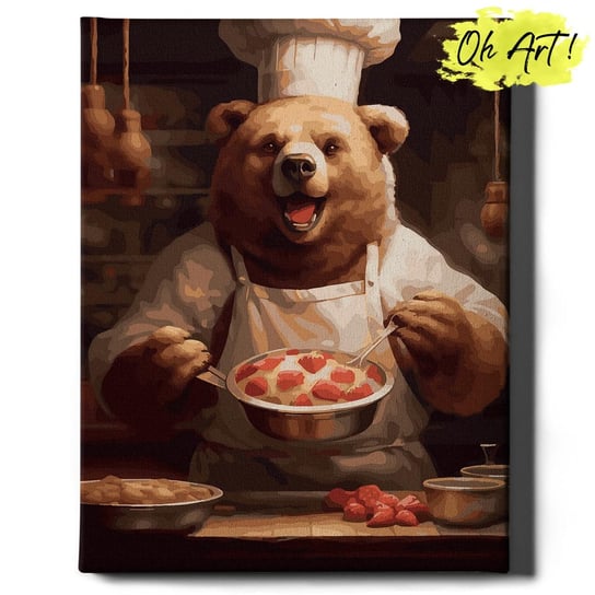 Malowanie Po Numerach 40x50cm Zwierzęta – Kreatywne Obrazy do Malowania po numerach z Rama Niedźwiedź kucharz – Oh Art! Oh Art!
