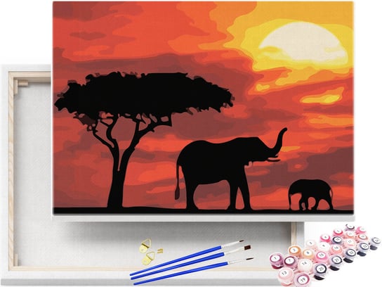 Malowanie po Numerach Afrykańskie Słonie - Pejzaż / beliart beliart