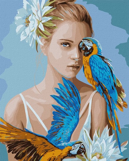 Malowanie po numerach. "Dziewczyna z niebieskimi papugami ©Ira Volkova" 40х50cm Ideyka