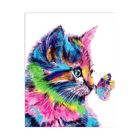 Malowanie Po Numerach - Kolorowy kot z motylem 40 x 50 cm nerd hunters
