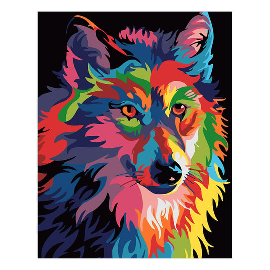 Malowanie Po Numerach - Kolorowy wilk 40 x 50 cm nerd hunters