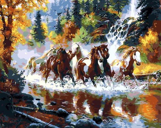 Malowanie po numerach, Konie przez rzekę, 40x50 cm hobby-maniak