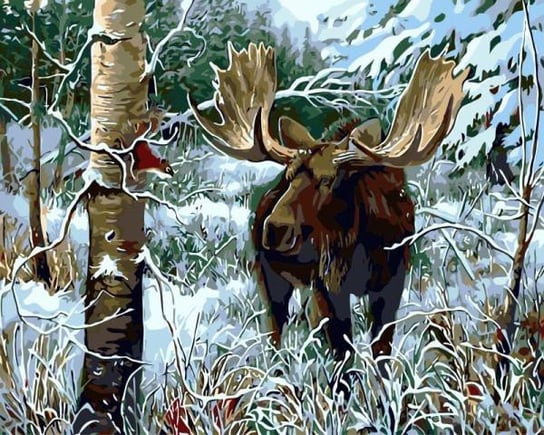 Malowanie po numerach Łoś w zimowym lesie 40x50cm 1005693 Norimpex