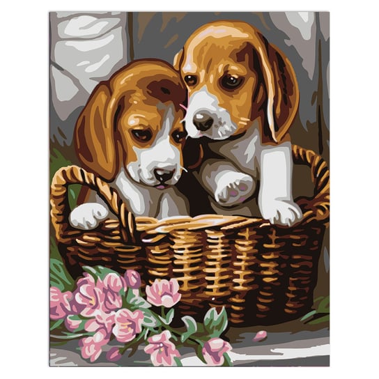 Malowanie Po Numerach - Smutne psy w koszyku 40 x 50 cm nerd hunters