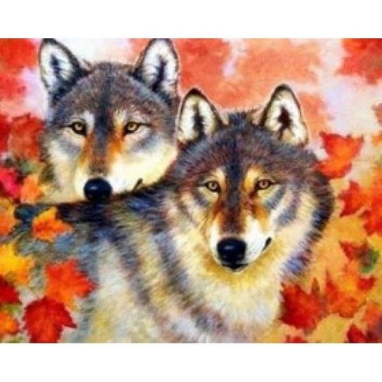 Malowanie po numerach Wilk i wilczyca wśród wiosennych liści 40 x 50cm 5553 Norimpex