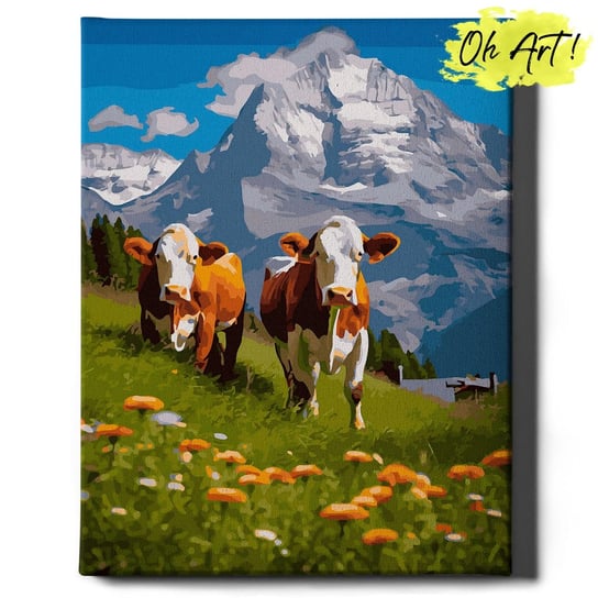 Malowanie Po Numerach z Ramą 40x50 cm Szwajcarskie krowy – Obraz do Malowania po numerach Pejzaż Oh Art! Oh Art!