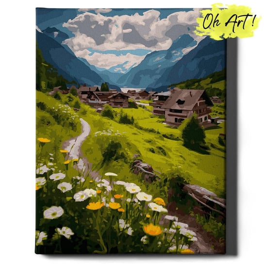 Malowanie Po Numerach z Ramą 40x50 cm Wioska w górach – Obraz do Malowania po numerach Natura Oh Art! Oh Art!