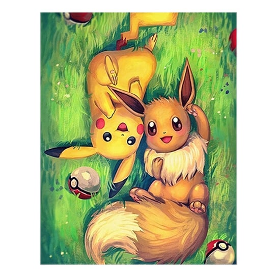 MALOWANIE PO NUMERACH Z RAMĄ Obrazy do malowania - Pokemon, Pikachu and Eevee 40x50 cm nerd hunters