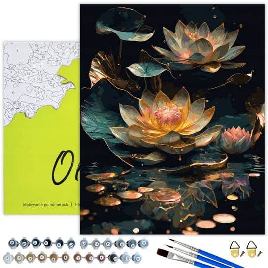 MALOWANIE PO NUMERACH z Ramą ze złotą farbą NA CZARNYM PŁÓTNIE Kwiaty OhArt Oh Art!