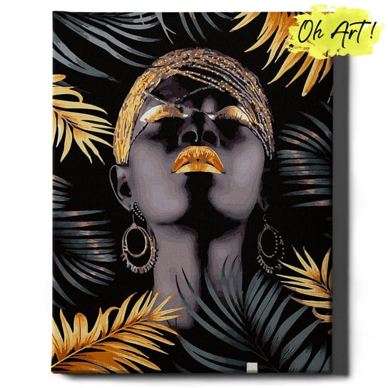 Malowanie Po Numerach ze złotą błyszczącą farbą 40x50 cm / Dziewczyna w liściach / obraz na ramie / Oh Art! Oh Art!