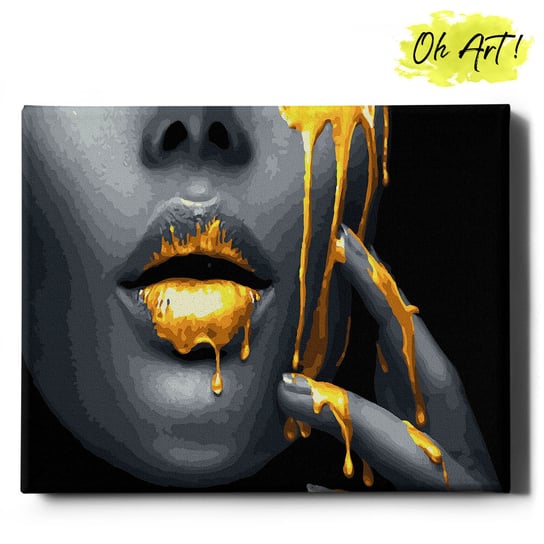 Malowanie Po Numerach ze złotą błyszczącą farbą 40x50 cm / Usta w złocie / obraz na ramie / Oh Art! Oh Art!