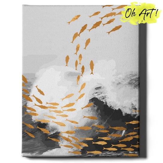 Malowanie Po Numerach ze złotą błyszczącą farbą 40x50 cm / Złote rybki / obraz na ramie / Oh Art! Oh Art!