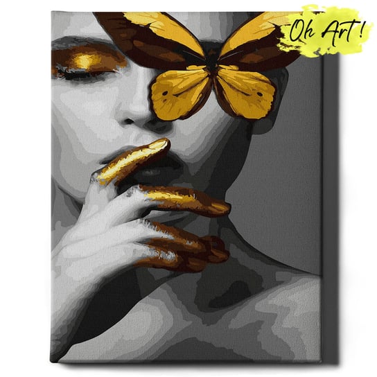 Malowanie Po Numerach ze złotą błyszczącą farbą 40x50 cm / Złoty motyl / obraz na ramie / Oh Art! Oh Art!
