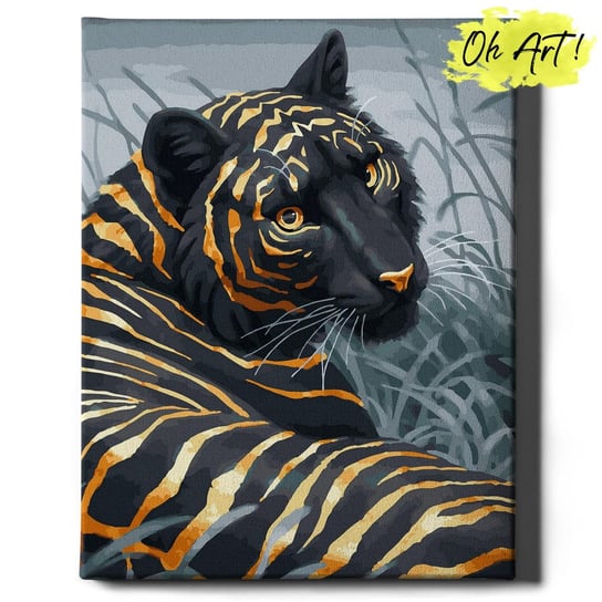 Malowanie Po Numerach ze złotą farbą z Ramą 40x50 cm Czarny tygrys w złocie – Obraz do Malowania po numerach z błyszczącą farbą Zwierzęta - Oh Art! Oh Art!