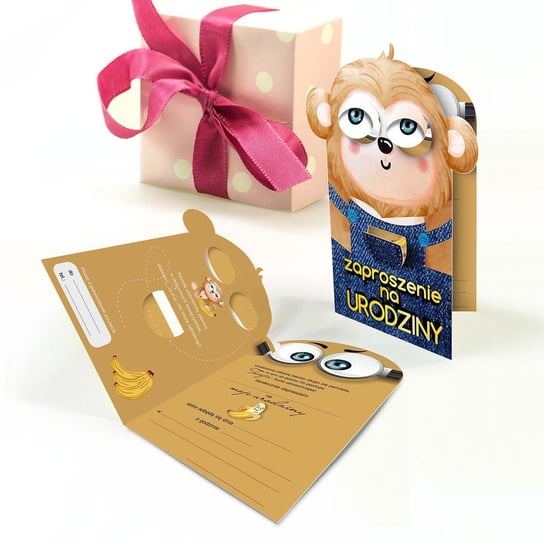 małpka zaproszenie na urodziny , otwierane oczy 63334 Forum Design Cards