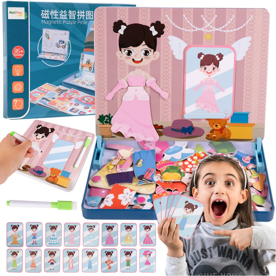 Malplay Układanka Magnetyczna Puzzle Montessori Ubieranie Dziewczynki Dopasowywanie MalPlay