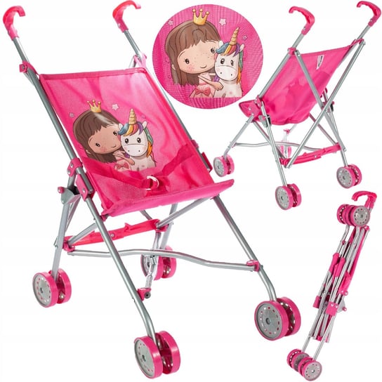 MalPlay, wózek dla lalek spacerówka parasolka jednorożec MalPlay
