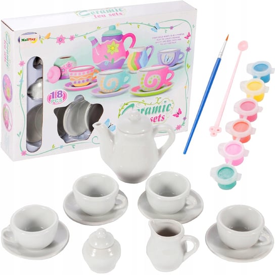 MalPlay, zestaw ceramiczny do herbatki do pomalowania farby MalPlay