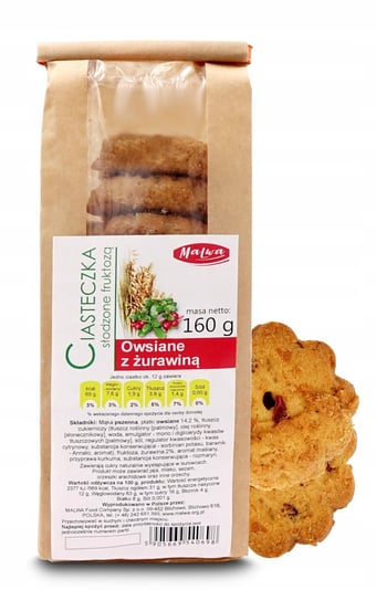 Malwa Ciasteczka Owsiane z Żurawiną 160g Malwa