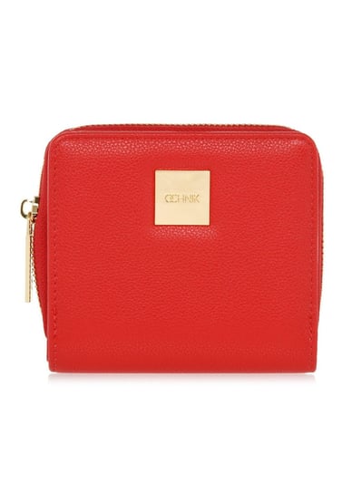 Mały czerwony portfel damski z logo POREC-0366-42 OCHNIK