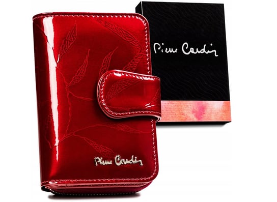 Mały, pionowy portfel ze skóry naturalnej lakierowanej z motywem liści — Pierre Cardin Pierre Cardin