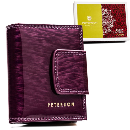 Mały portfel damski na karty z lakierowanej skóry naturalnej Peterson, ciemnofioletowy Peterson