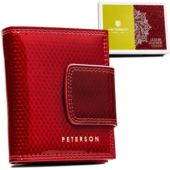 Mały portfel damski na karty z lakierowanej skóry naturalnej Peterson, czerwony Peterson