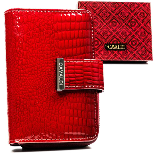 Mały portfel damski portmonetka na karty ze skóry naturalnej i ekologicznej Cavaldi, czerwony Cavaldi