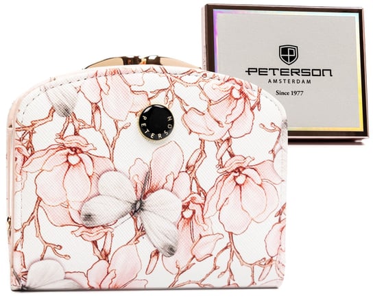Mały portfel damski portmonetka w kwiaty Peterson, beżowy Peterson