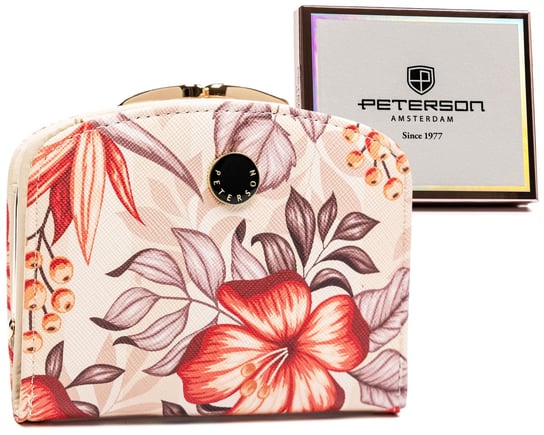 Mały portfel damski portmonetka w kwiaty Peterson, pomarańczowy Peterson