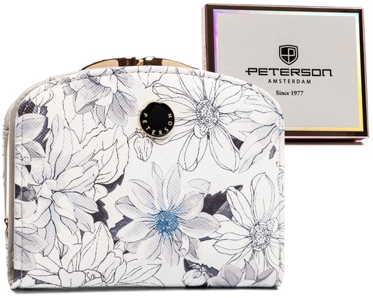 Mały portfel damski portmonetka w kwiaty Peterson, szary Peterson