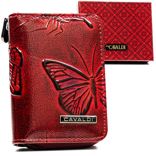 Mały portfel damski portmonetka w motyle ze skóry ekologicznej Cavaldi, czerwony Cavaldi