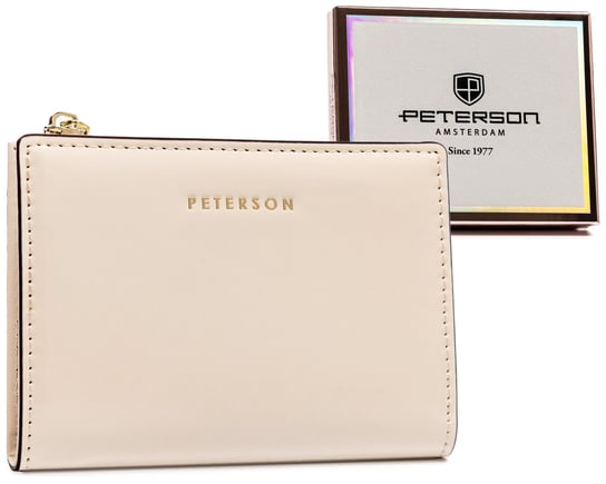 Mały portfel damski portmonetka z lakierowanej skóry ekologicznej Peterson, beżowy Peterson
