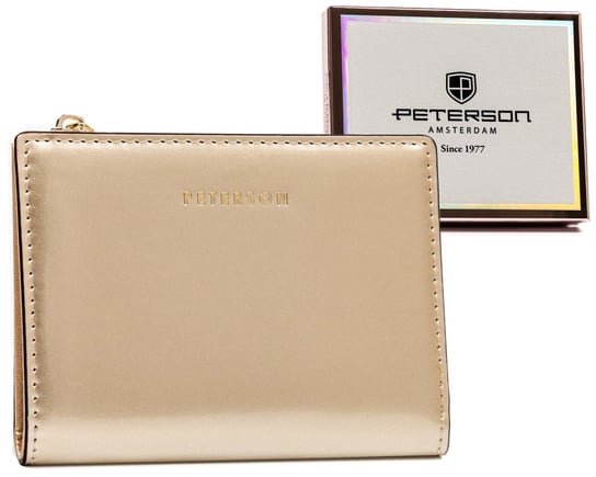 Mały portfel damski portmonetka z lakierowanej skóry ekologicznej Peterson, złoty Peterson