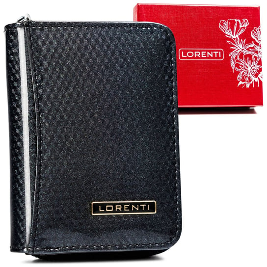 Mały portfel damski portmonetka z lakierowanej skóry naturalnej modny portfel z ochroną kart RFID Lorenti, czarny Lorenti