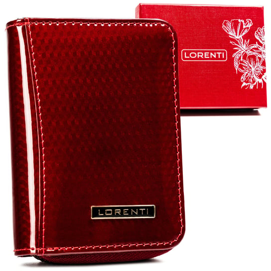 Mały portfel damski portmonetka z lakierowanej skóry naturalnej modny portfel z ochroną kart RFID Lorenti, czerwony Lorenti