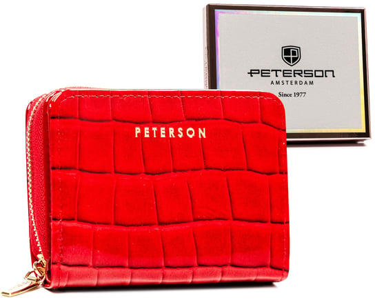 Mały portfel damski portmonetka ze skóry ekologicznej croco Peterson, czerwony Peterson