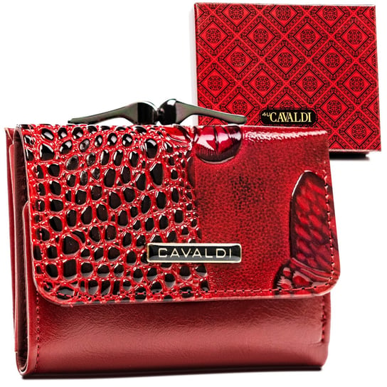 Mały portfel damski portmonetka ze skóry naturalnej i skóry ekologicznej Cavaldi, czerwony Cavaldi